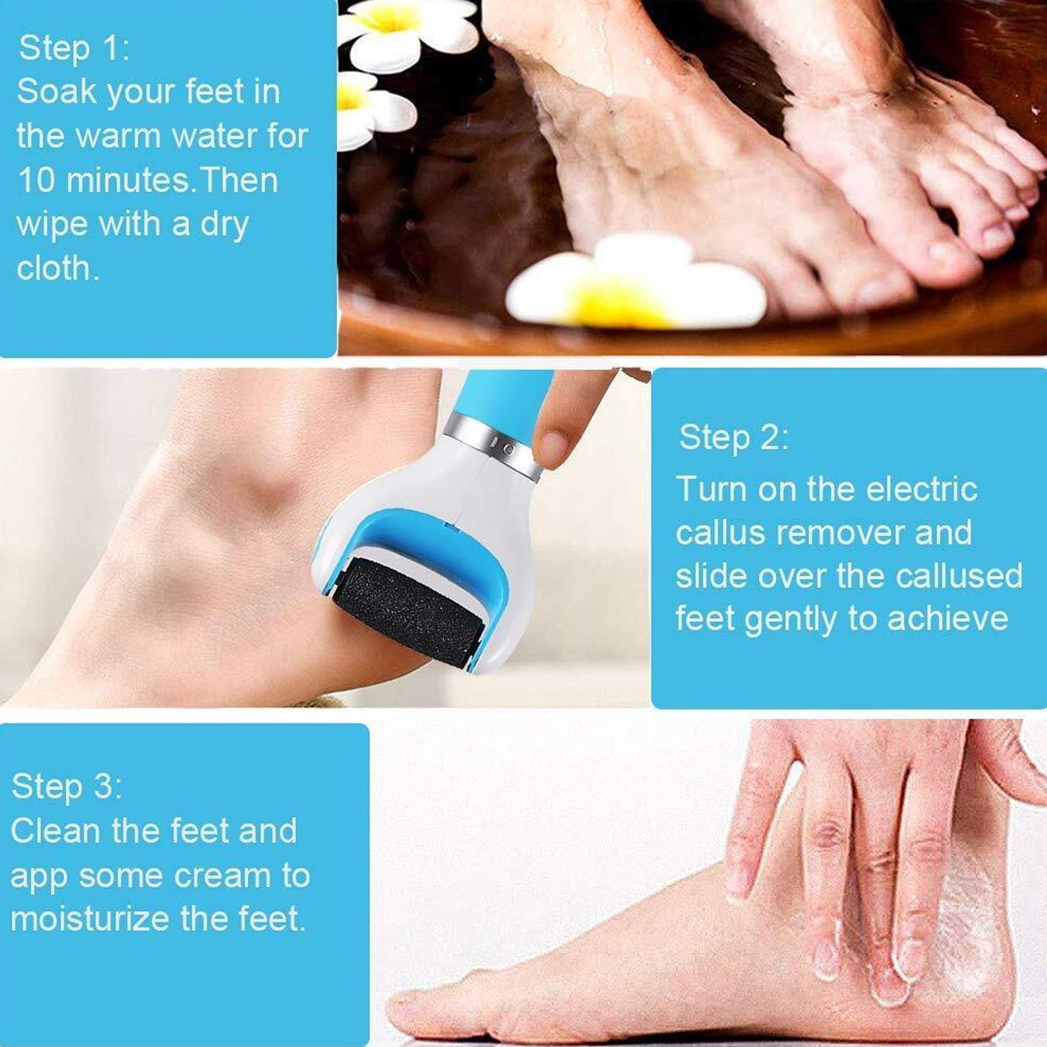 Wukusy electronic dry foot file with roller for removing calluses and dead skin, handheld electric foot care device.