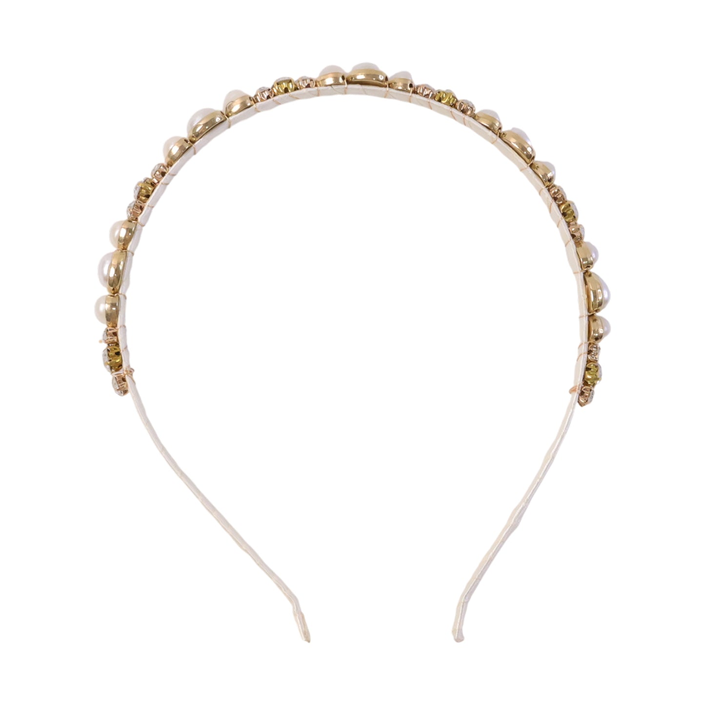 Wukusy premium pearl and crystal embellished hair band with elegant design, featuring shiny pearls and sparkling crystals.