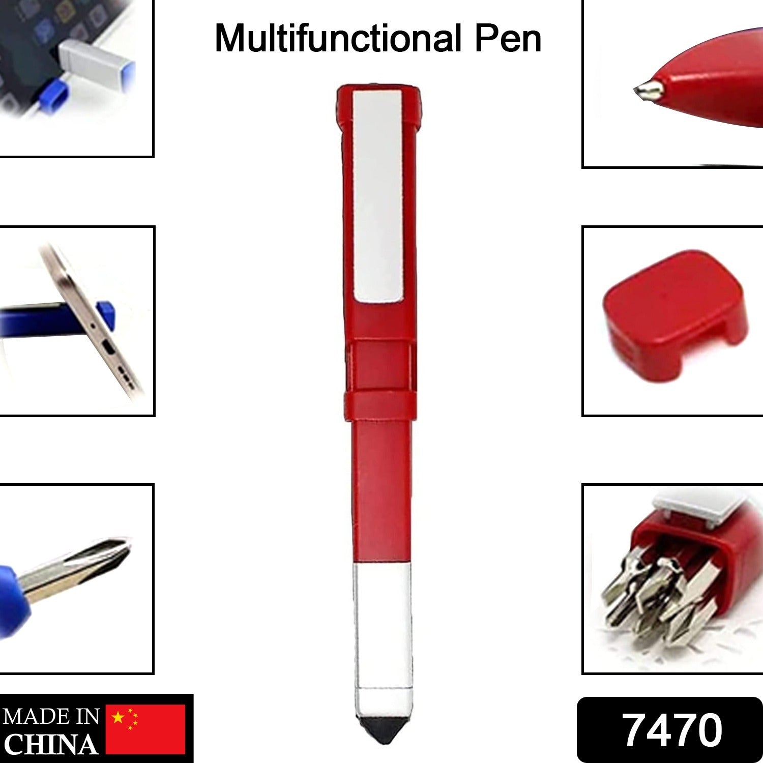 Wukusy 7470 pen-shaped phone holder with screwdriver set, multi-function 4-in-1 tech tool pen, portable stylus and mobile phone tool