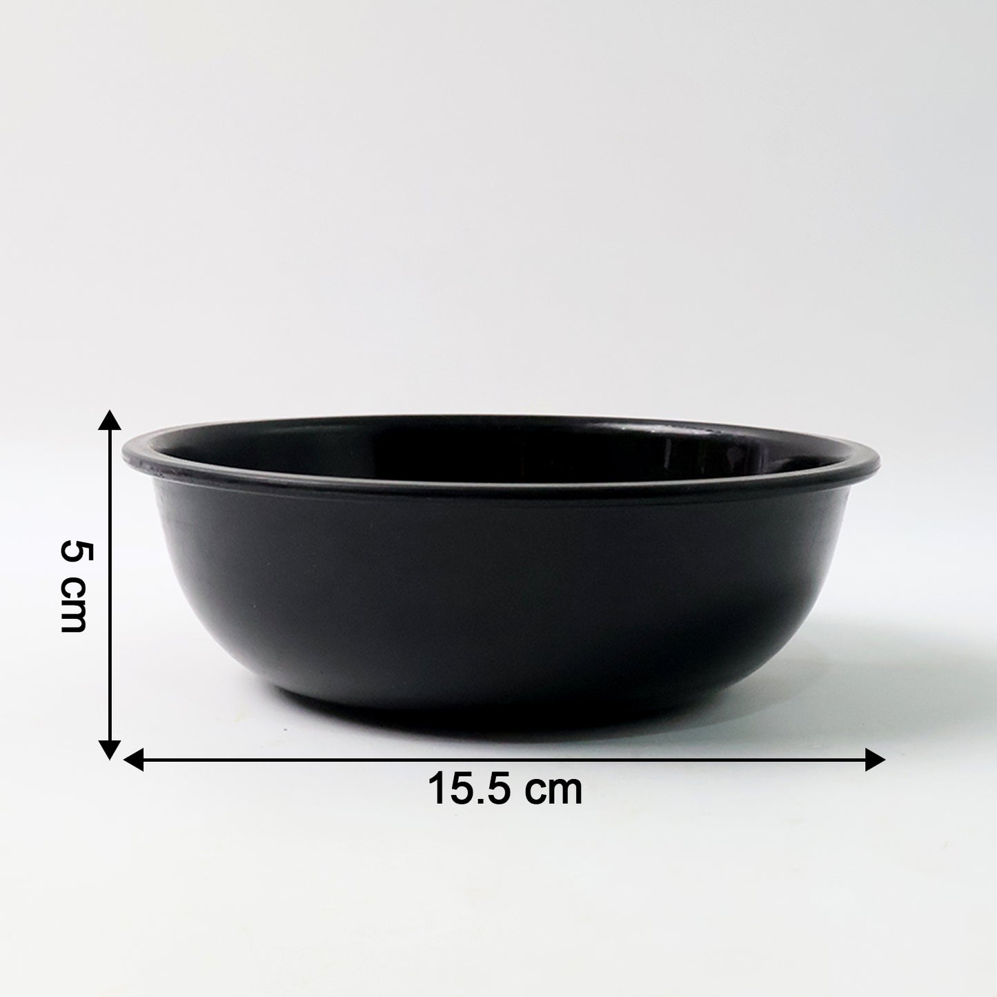 Black plastic 6-inch round deep serving bowl from Wukusy, ideal for home and kitchen use, shown with a smooth, deep interior.