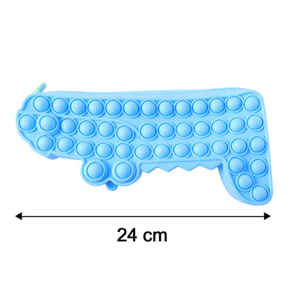 Wukusy cartoon crocodile shape Pop It pencil pouch with colorful silicone bubbles, perfect for stationery storage.