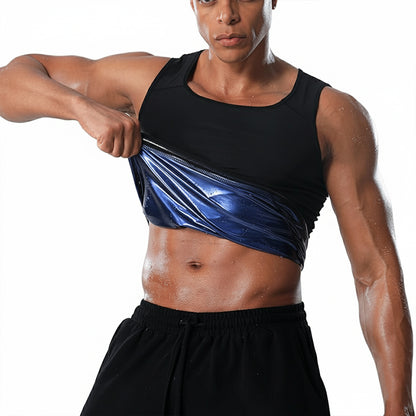 Wukusy men's slim fit sweat shaper tank top in XXL/XXXL, designed for health and fitness, shown in black fabric.