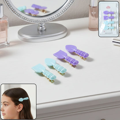 Set of four Wukusy cute spoon and spatula-shaped decorative hair clips, colorful and playful accessories for hair styling.