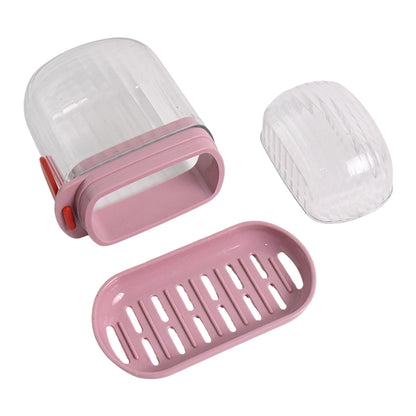 Wukusy plastic soap dish with transparent dust-proof lid, compact and functional for home and kitchen use.
