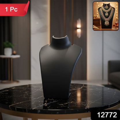 Black necklace display stand mannequin bust by Wukusy, 15x11 cm, showcasing a sleek, premium jewelry presentation.