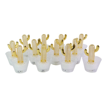 Set of 12 Wukusy decorative cactus-shaped LED tealight candles for home decor, featuring warm, flickering light in a charming cactus design.