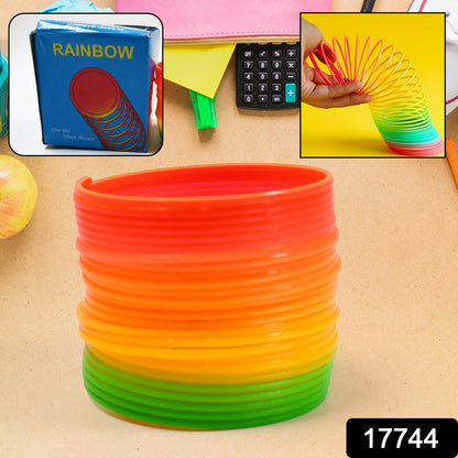 Wukusy Rainbow Spring toy, colorful metal slinky for kids and adults, compact, portable, and easy to carry for fun and entertainment.