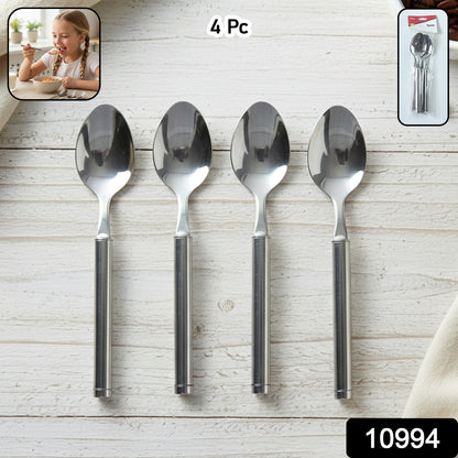 Set of four Wukusy stainless steel dinner spoons with polished finish, ideal for family meals and formal dining.