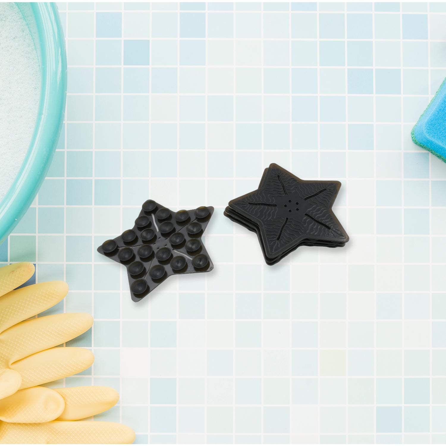 Set of four Wukusy star leaf-shaped PVC anti-slip shower mats for kids, designed for safe and non-slip baby bath and shower use.
