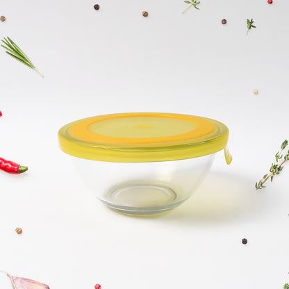 Wukusy Dazzle glass bowl set with three mixing and storage bowls with lids, clear glass kitchen bowls for prep and storage