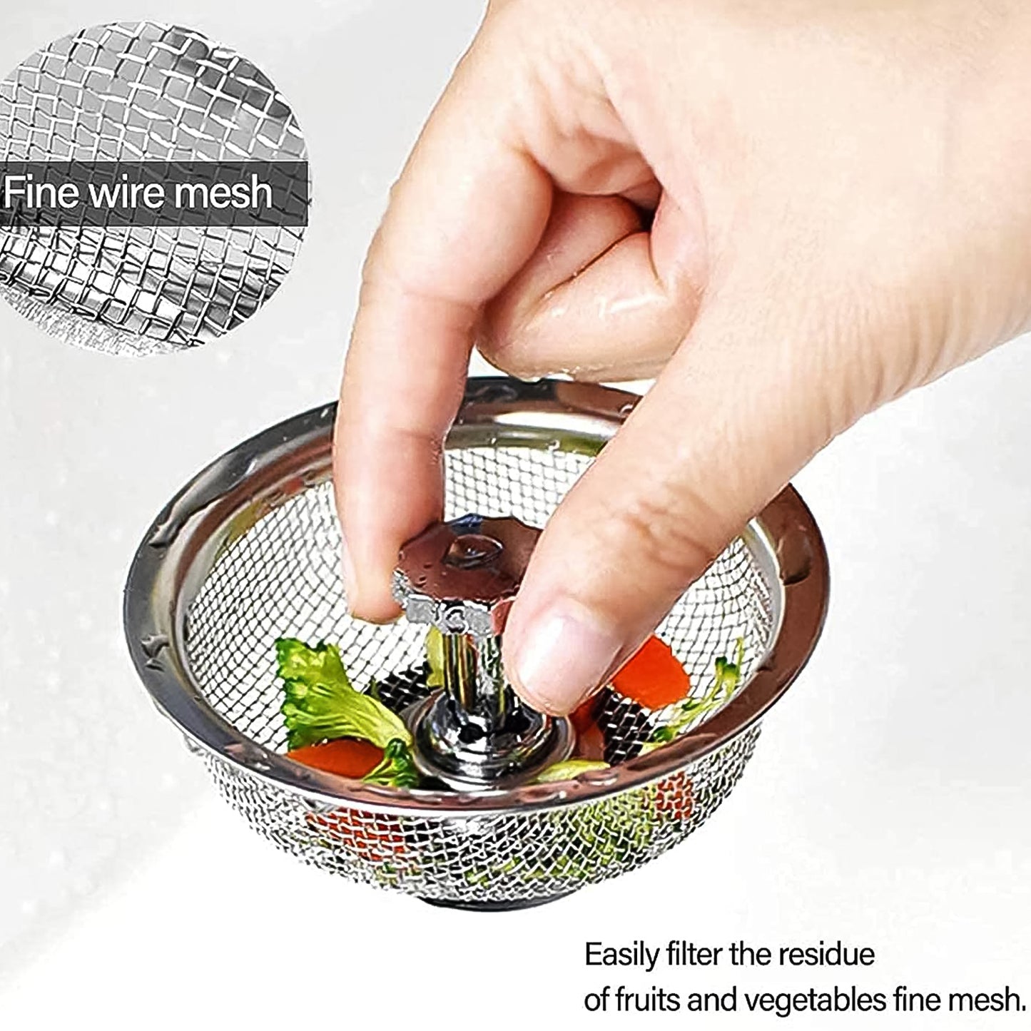 Wukusy stainless steel sink strainer basket for kitchen sink, keeps debris out and prevents clogs in the drain.