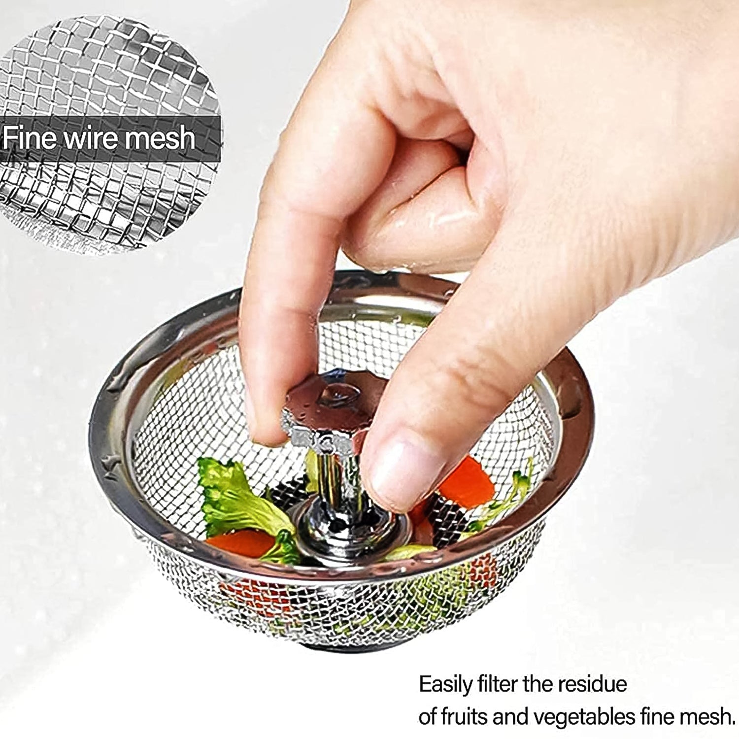 Wukusy stainless steel sink strainer basket for kitchen sink, keeps debris out and prevents clogs in the drain.
