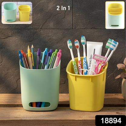 Wukusy 2-in-1 multipurpose organizer holder with compartments for office supplies and accessories, black plastic design