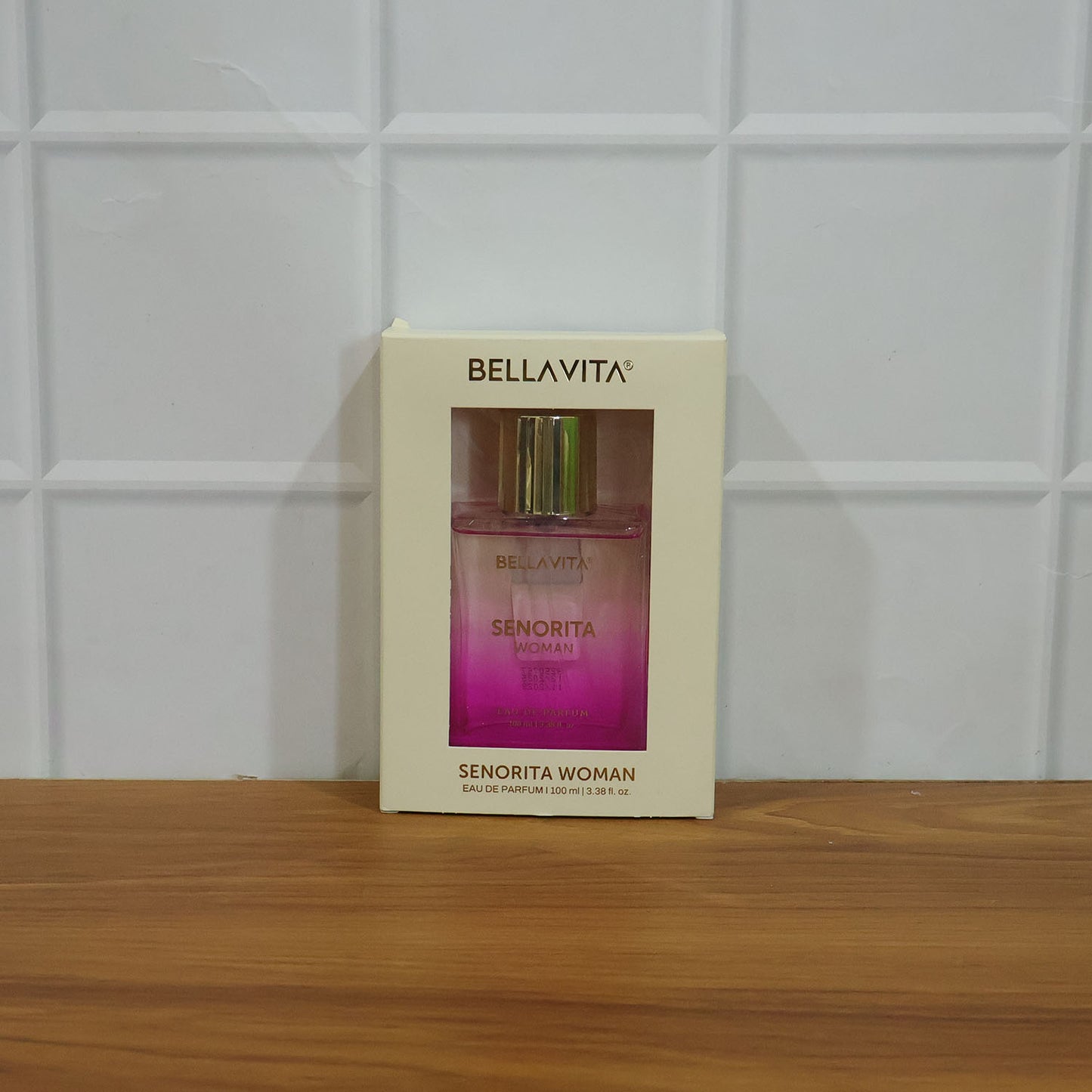 Bellavita Premium Senorita Woman Eau de Perfume bottle by Wukusy, featuring elegant packaging and a 100ml size.