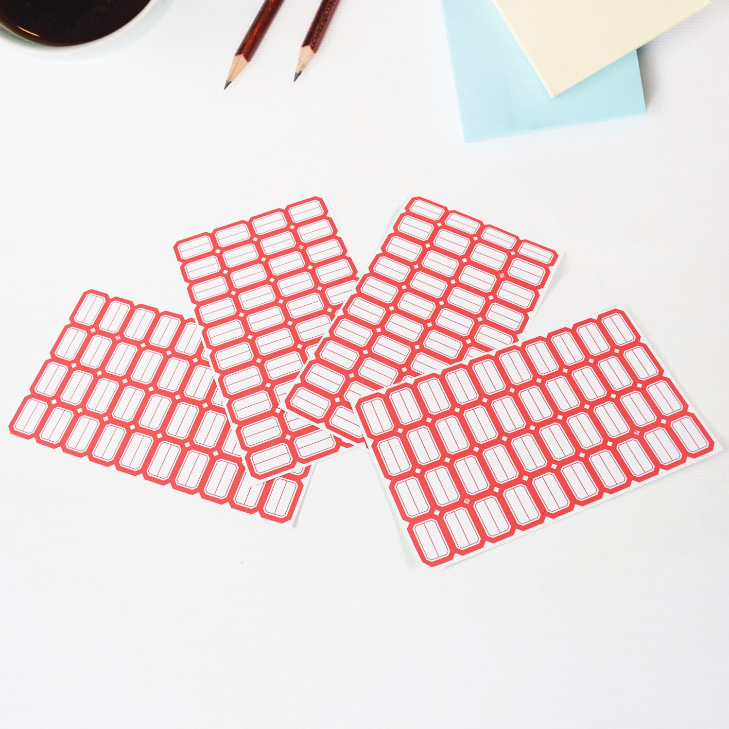 Wukusy multipurpose blank label sticker sheets with red border, self-adhesive writable stickers for bottles, 50 sheets included