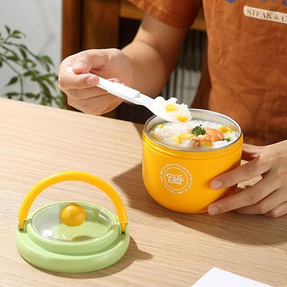 Wukusy luxury leak-proof stainless steel lunch box with spoon, 600ml capacity, featuring a sleek design and secure lid.