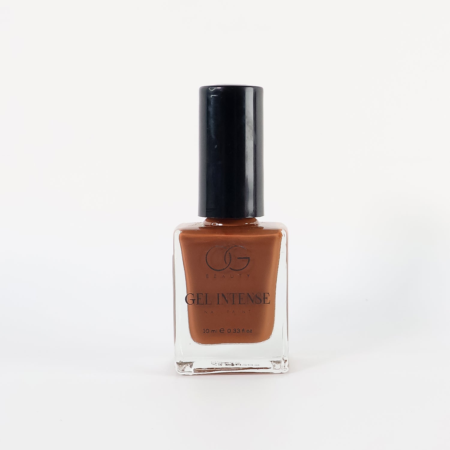 Wukusy Og Beauty Cocoa Bliss Gel Intense Nail Polish bottle with black cap, 10ml, in a clear glass container showcasing rich brown color.