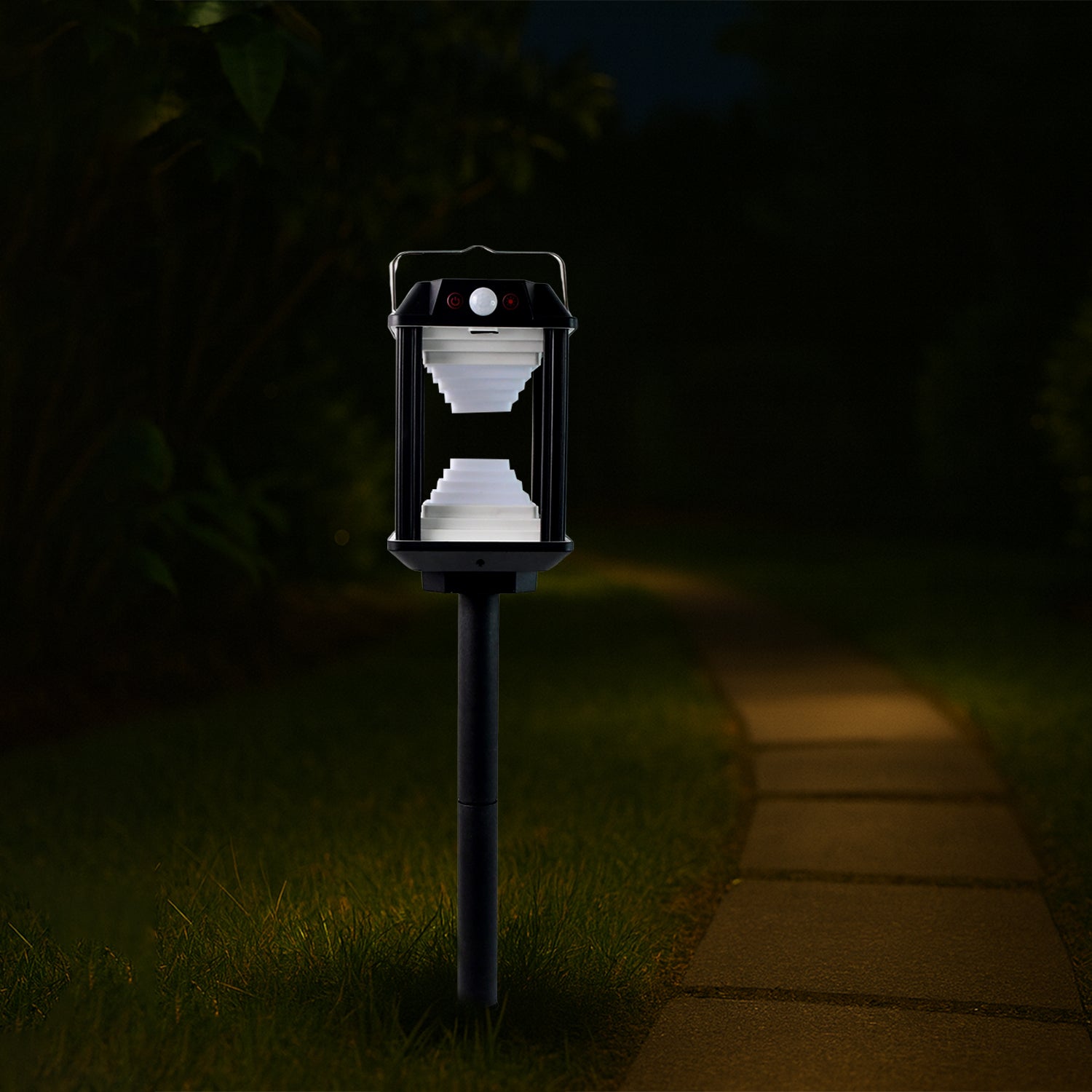Wukusy premium solar induction LED garden wall lamp with motion sensor illuminating outdoor wall at night