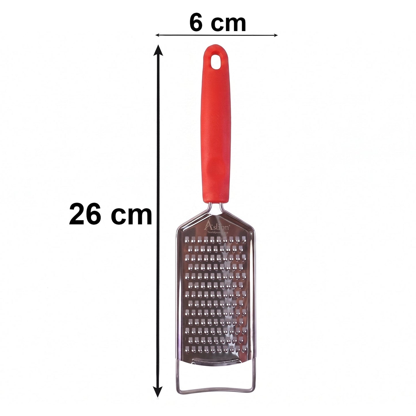 Wukusy handheld cheese grater with plastic handle, ideal for zesting vegetables and lemons, shown in close-up.