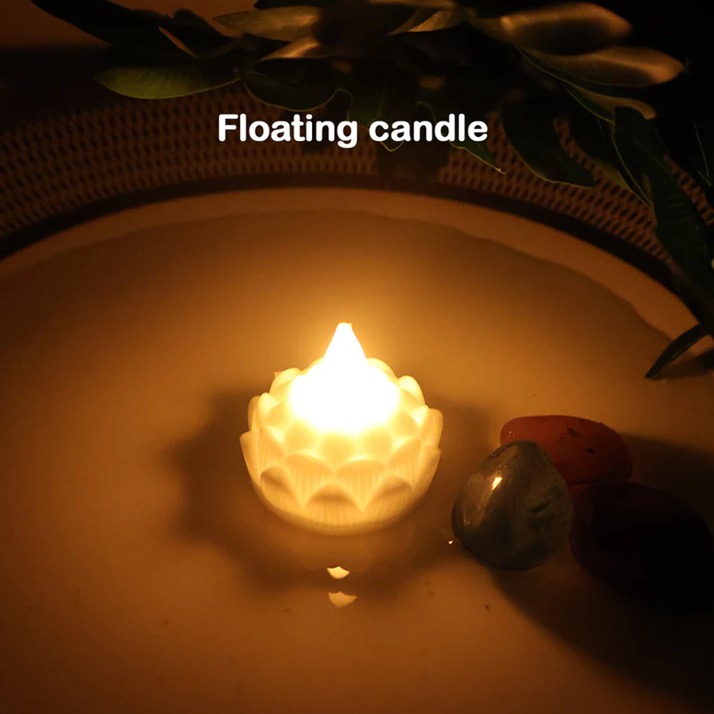 Set of eight lotus-shaped LED flameless tealight candles by Wukusy, creating a warm, decorative ambient glow for home decor.