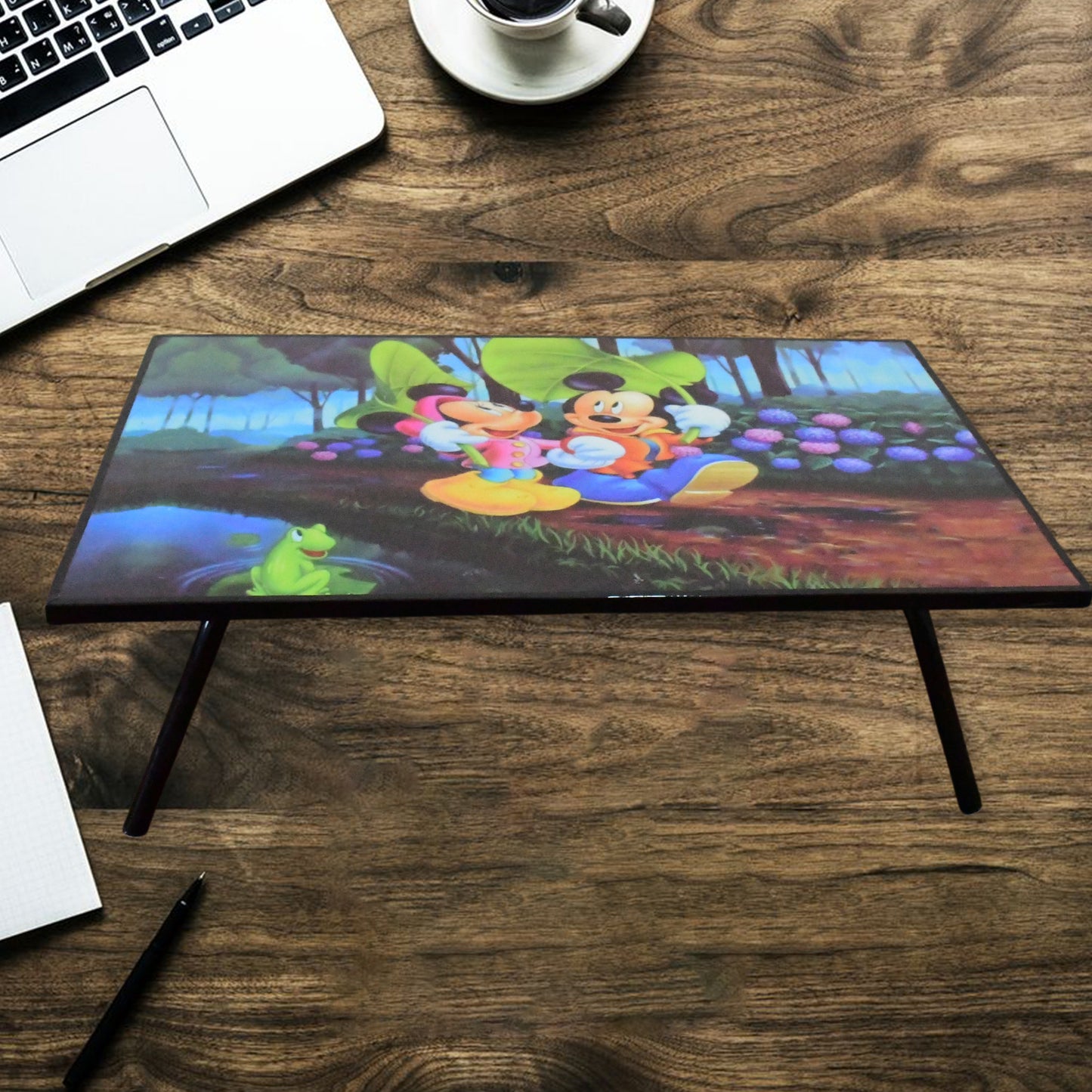Wukusy portable office table with cartoon design, perfect for writing and homework, featuring colorful mixed print pattern.
