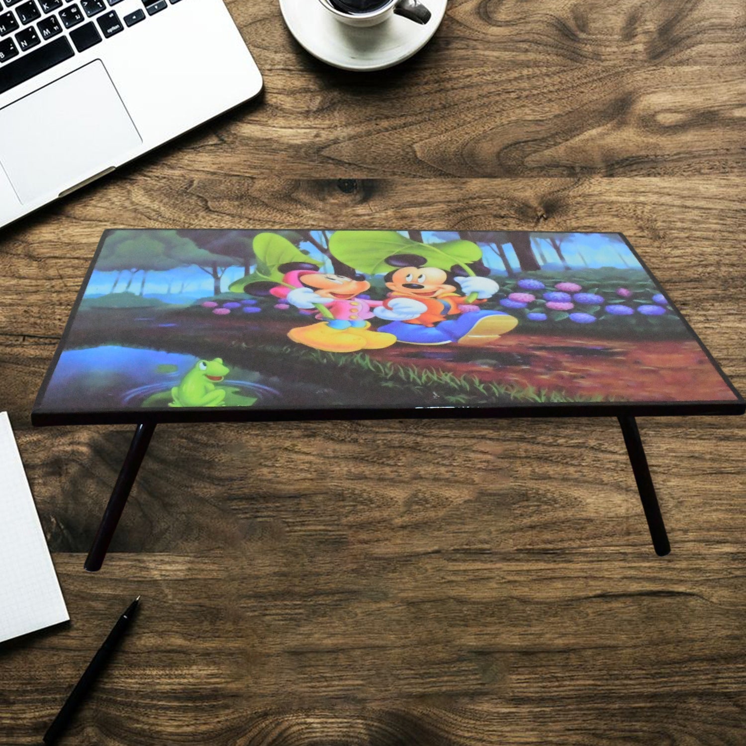 Wukusy portable office table with cartoon design, perfect for writing and homework, featuring colorful mixed print pattern.