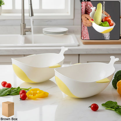 Plastic Rice Pulses Fruits Vegetable Noodles Pasta Washing Bowl And Strainer (2 Pc)