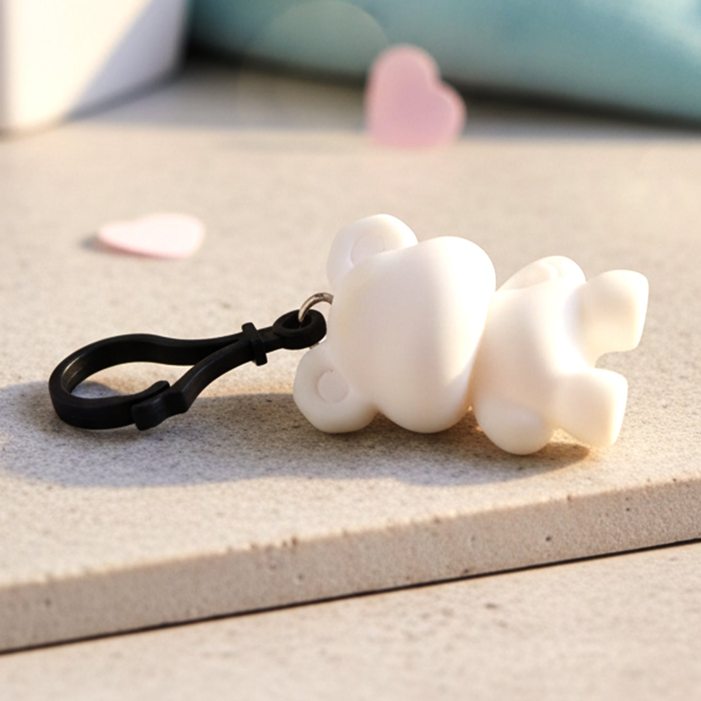 Cute Wukusy bear figure keychain with detailed features, perfect for keys or bags, showcasing a charming and playful design.