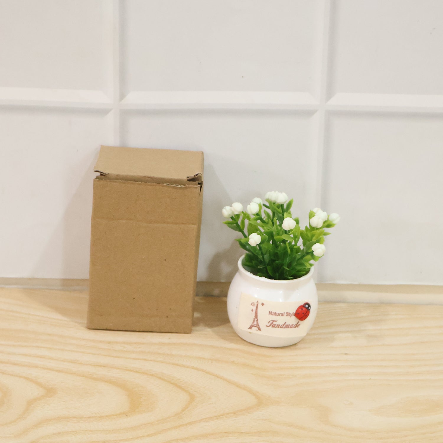Mini artificial white flowering bonsai plant in a ceramic pot, perfect for home decor by Wukusy