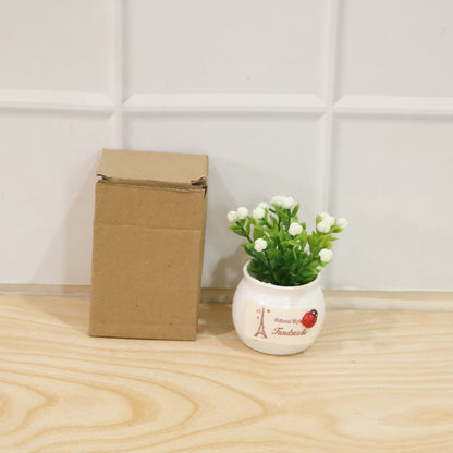 Mini artificial white flowering bonsai plant in a ceramic pot, perfect for home decor by Wukusy