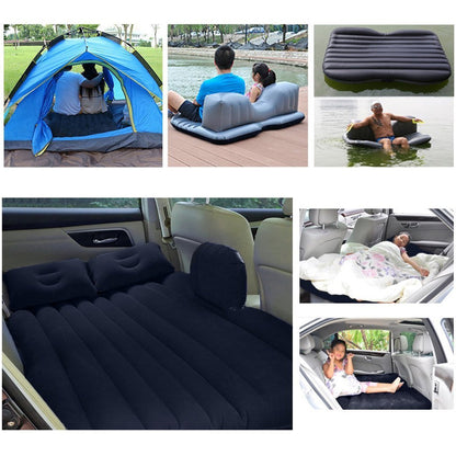 Wukusy 8043 Car Inflatable Bed with 2 pillows and portable air pump, polyester travel car bed for back seat comfort, shown in random color.