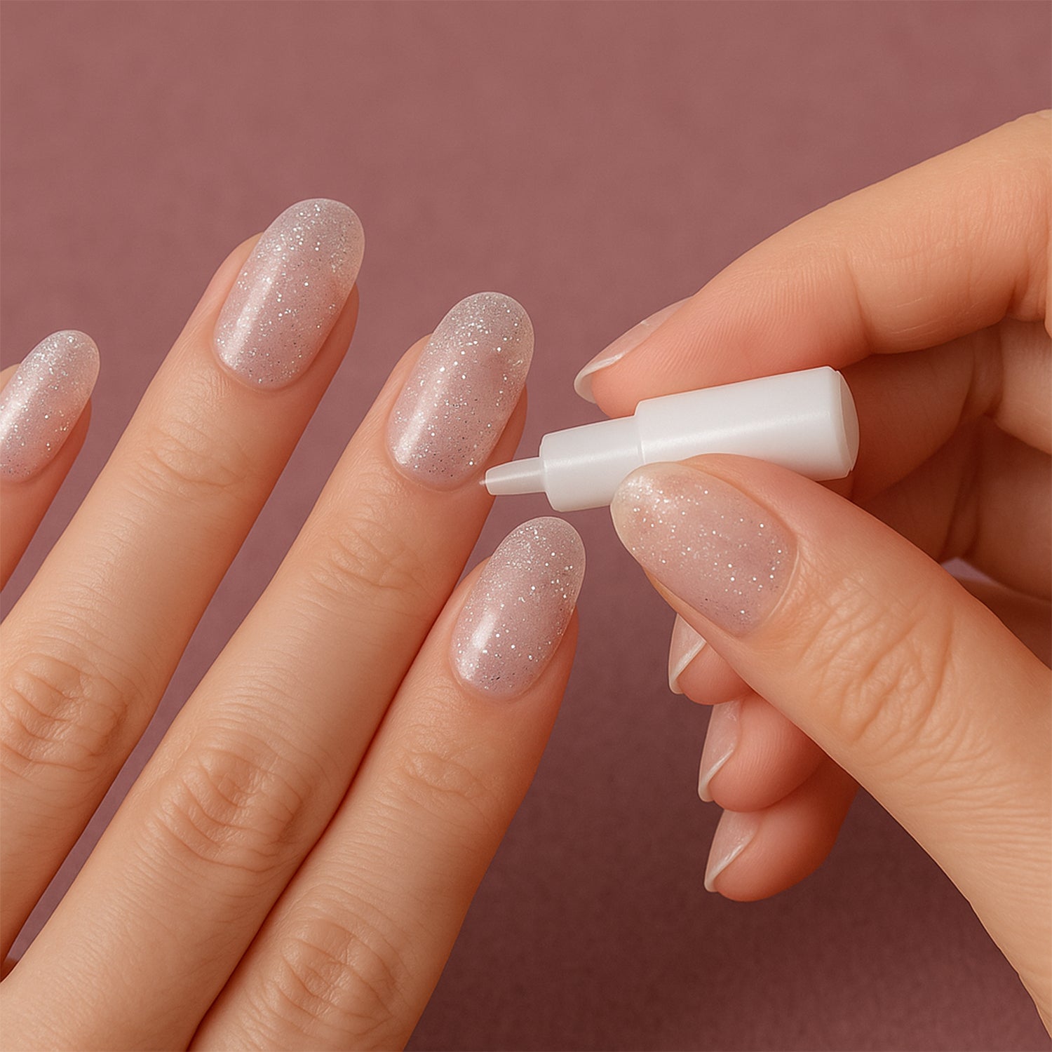 Set of Wukusy premium glitter 3D floral press-on artificial nail tips with nail glue, showcasing decorative nail designs and craftsmanship.