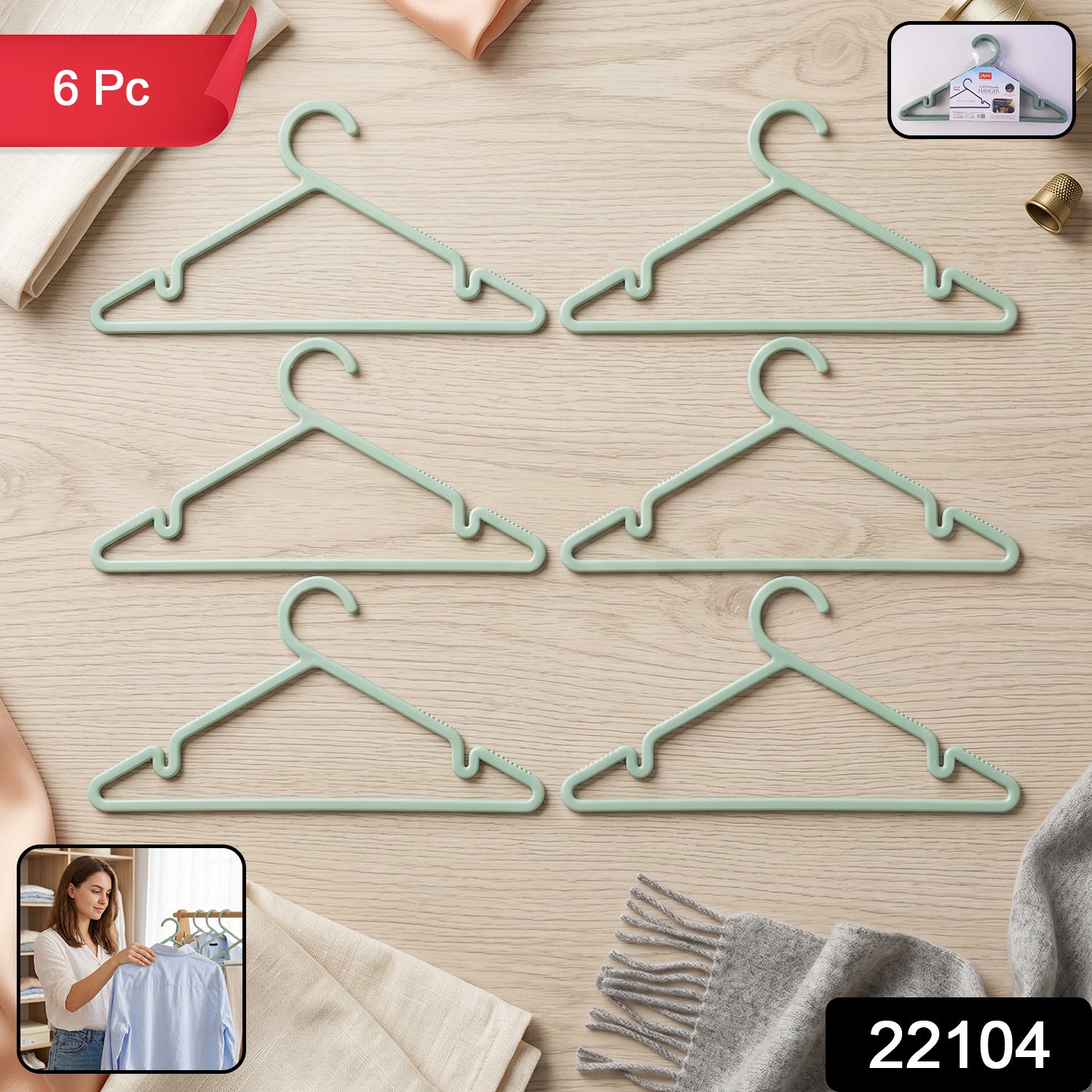 Set of six Wukusy Apex Gripi plastic clothes hangers for wardrobe organization, featuring durable design and smooth finish.