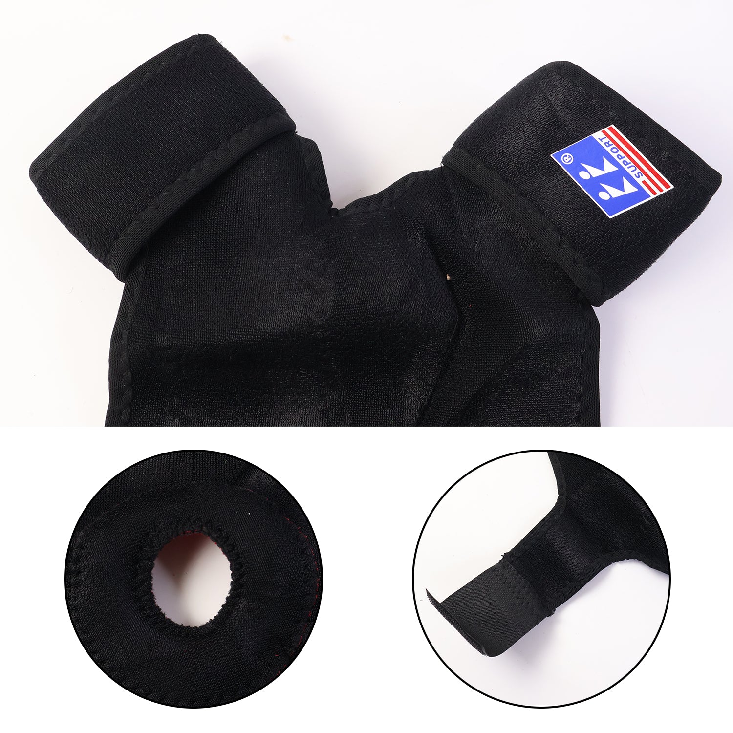 Wukusy adjustable elastic knee support brace for sports, showing a snug fit around the knee with adjustable straps.