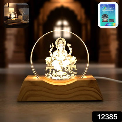 3D Lord Ganesha acrylic LED night lamp by Wukusy, featuring illuminated Ganesha design on a sleek acrylic base.