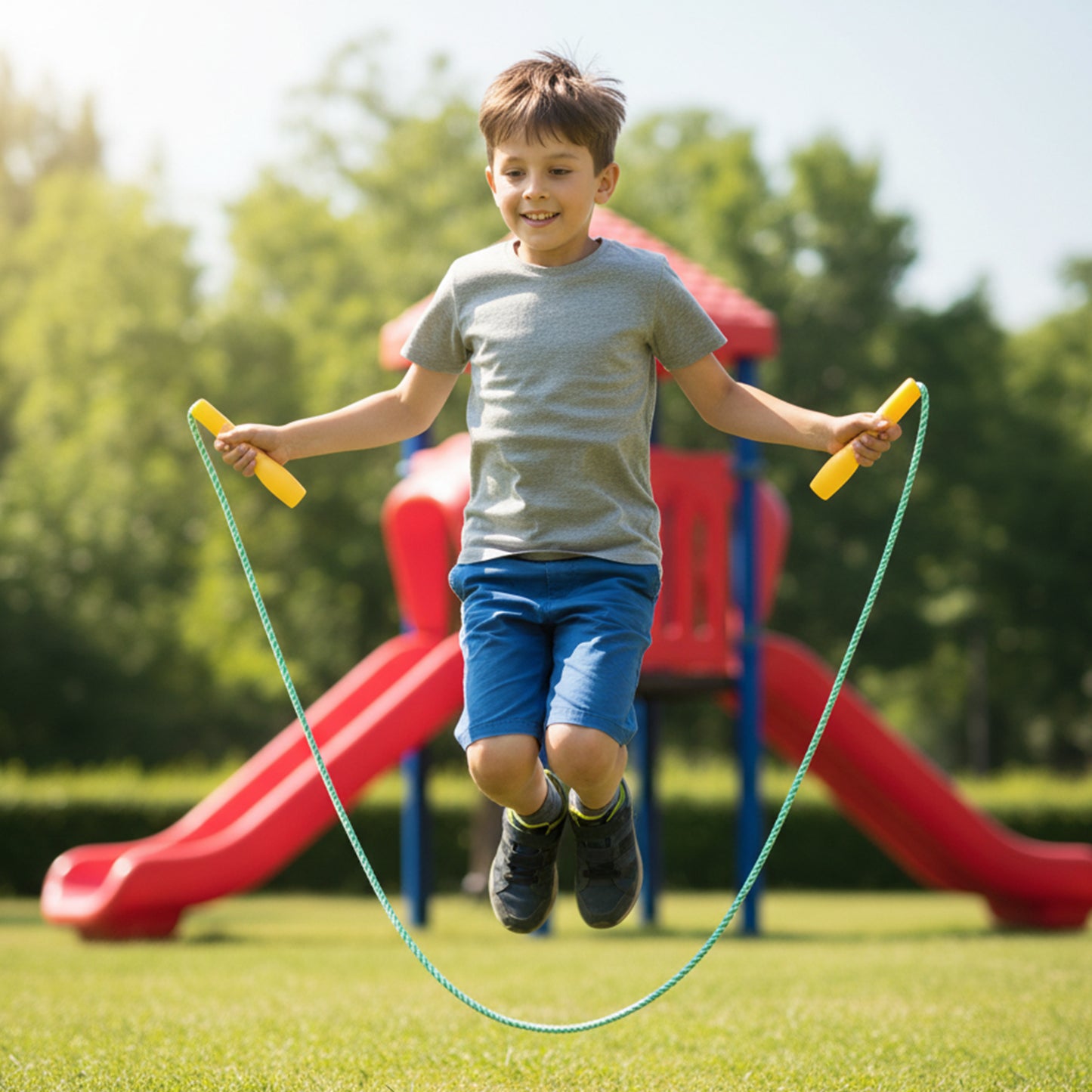 Kids skipping jump rope set by Wukusy, featuring colorful jump ropes for boys and girls, suitable for active play and exercise.