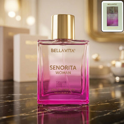 Bellavita Premium Senorita Woman Eau De Perfume 100ml bottle by Wukusy, featuring elegant floral fragrance design.