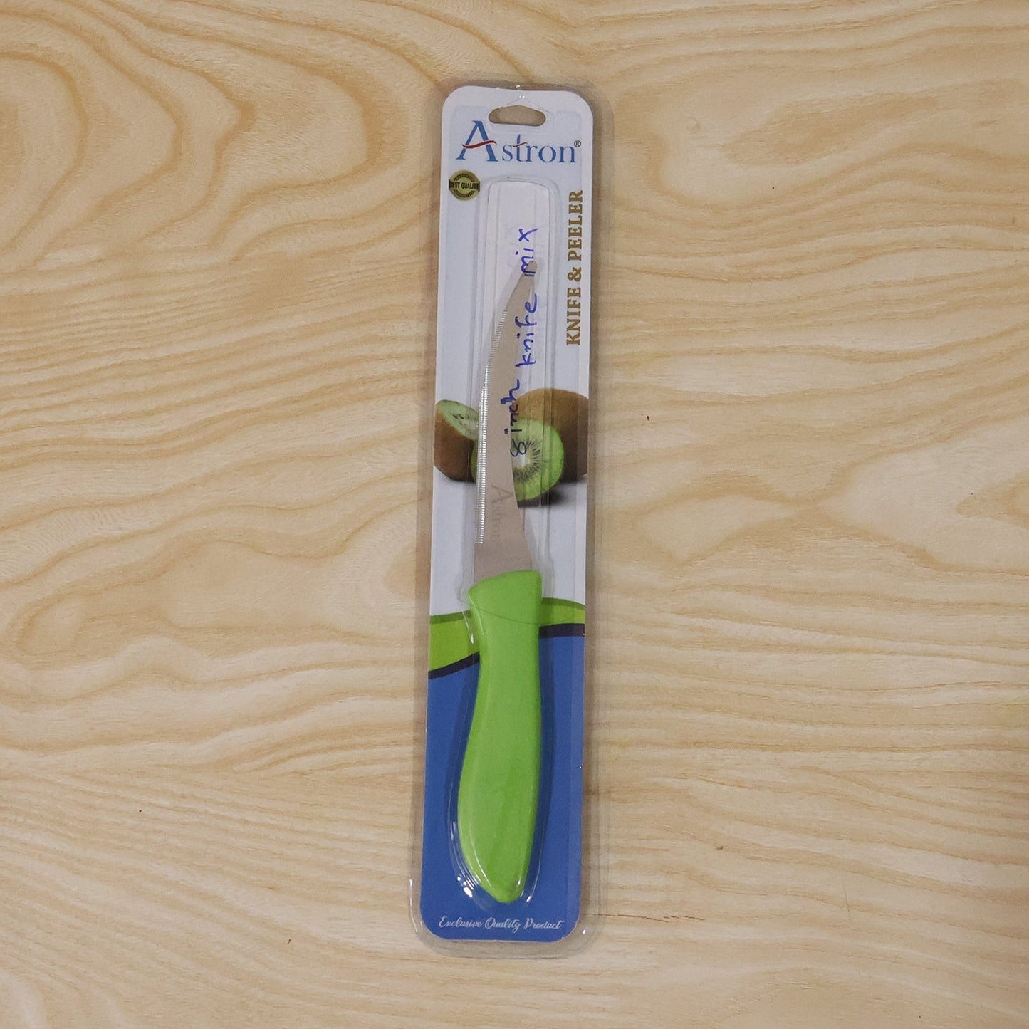 Wukusy 8-inch stainless steel kitchen knife with curved blade and plastic handle, ideal for slicing and chopping in the kitchen.