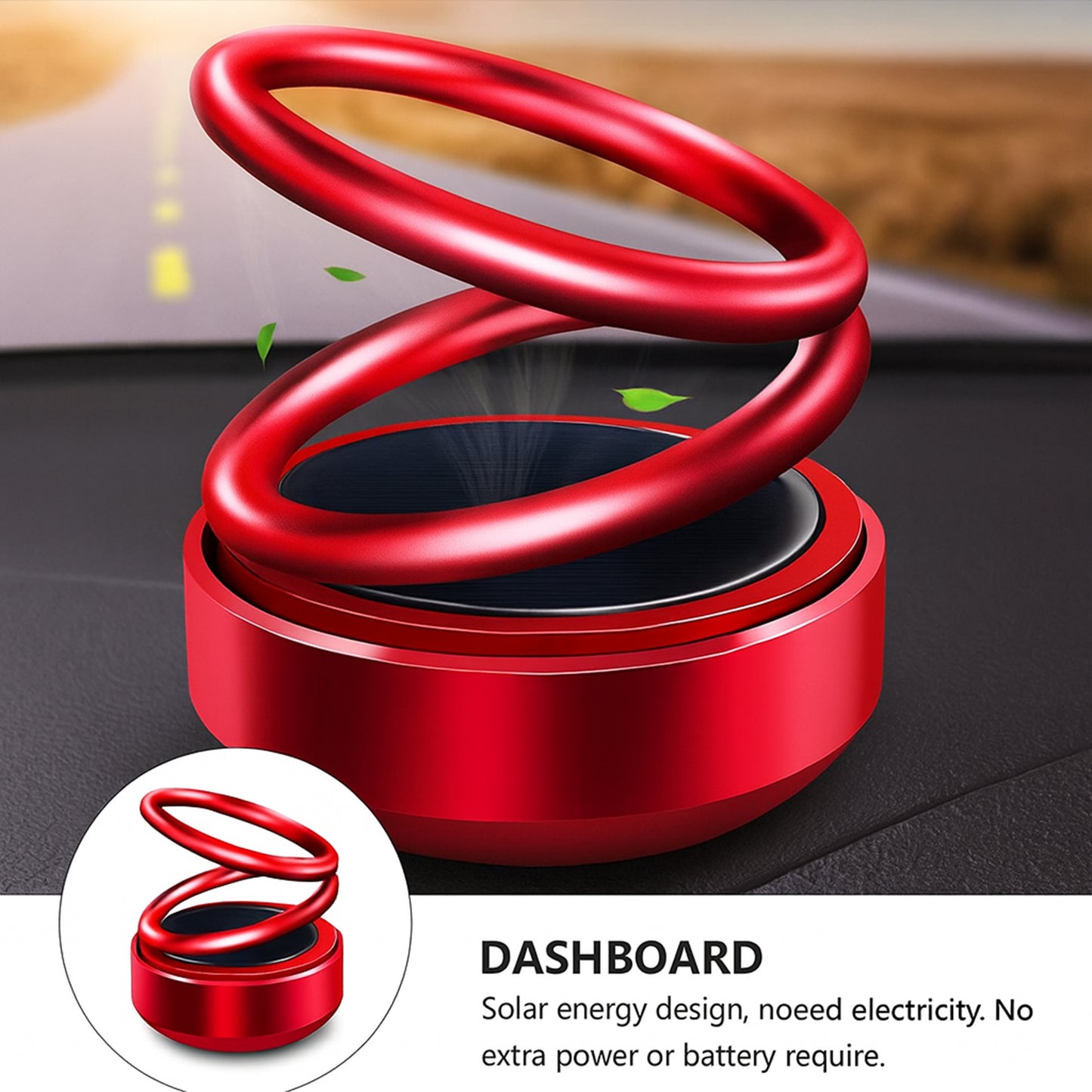 Small Wukusy solar car aroma air freshener hanging from a vehicle's mirror, with a compact design and fresh scent appearance.