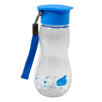 Clear portable water bottle with carry strap, 280ml, Wukusy travel reusable bottle for home and outdoor use.
