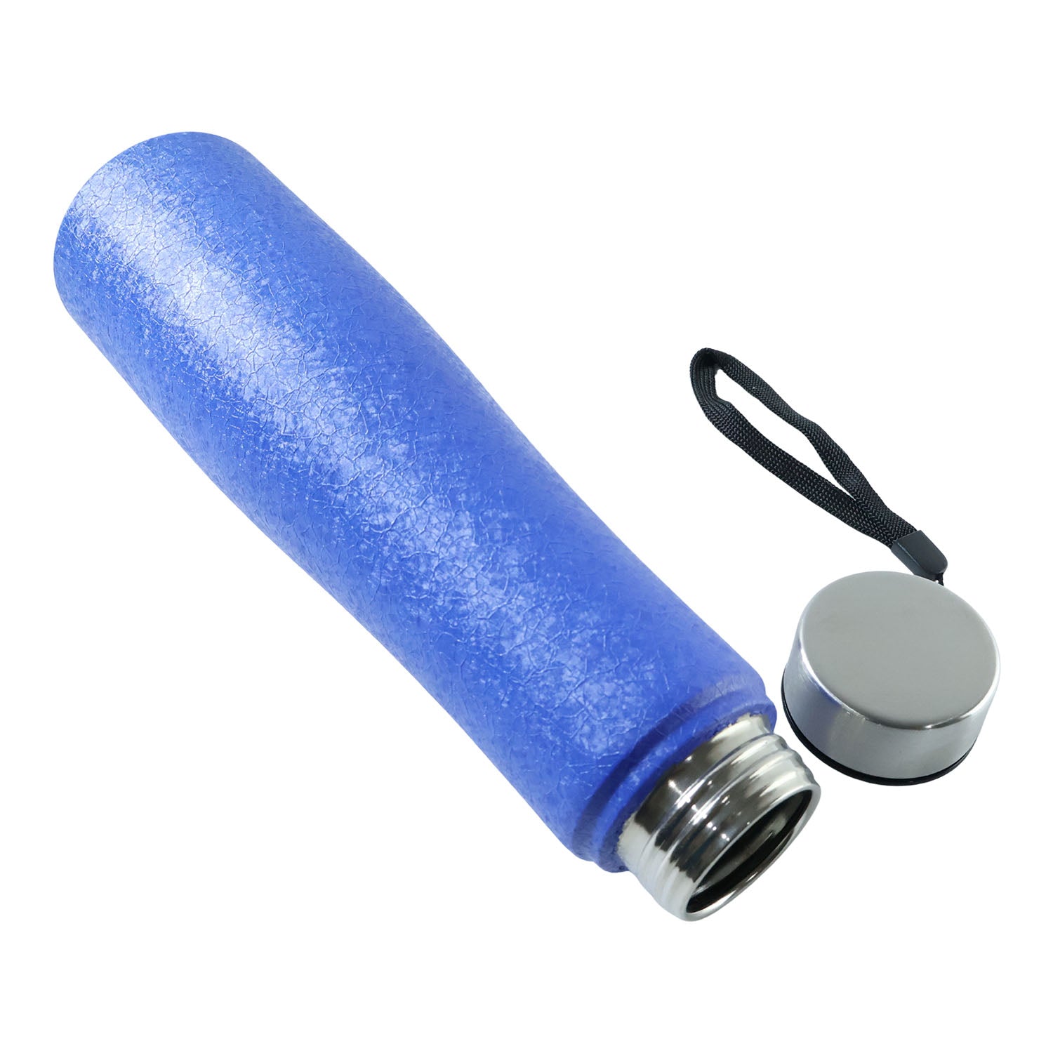 Blue 1000ml stainless steel water bottle by Wukusy, with a sleek design and screw-top lid for durability and portability.