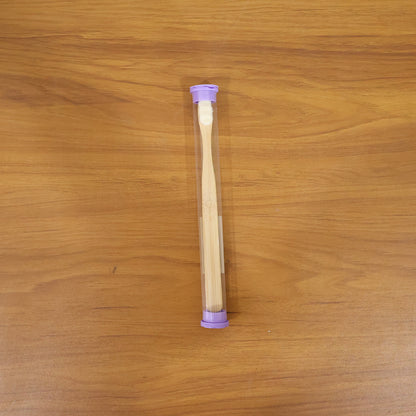Eco-friendly wooden bamboo toothbrush with protective travel case by Wukusy, shown with natural bamboo handle and travel cover.