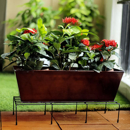Wukusy metal rectangle flower plant stand set for balcony, featuring two garden stands with a sleek rectangular design.