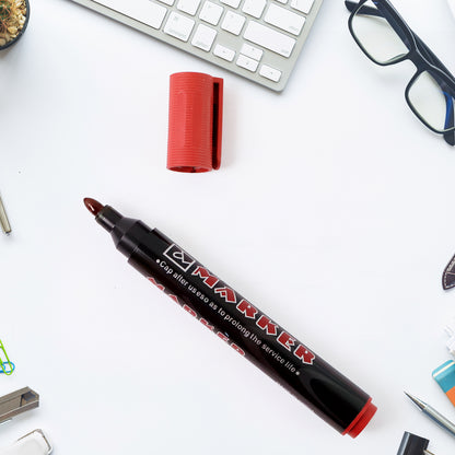 Set of 12 Wukusy premium permanent red marker pens for office use, featuring bold red ink and fine tips for precise writing.