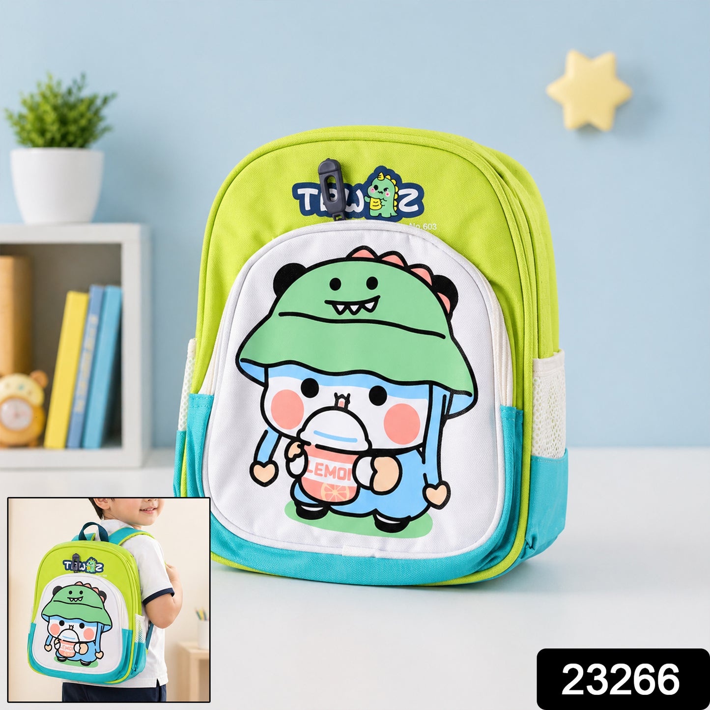 Colorful cartoon printed kids sling backpack by Wukusy with lightweight design, featuring a playful design and adjustable straps.