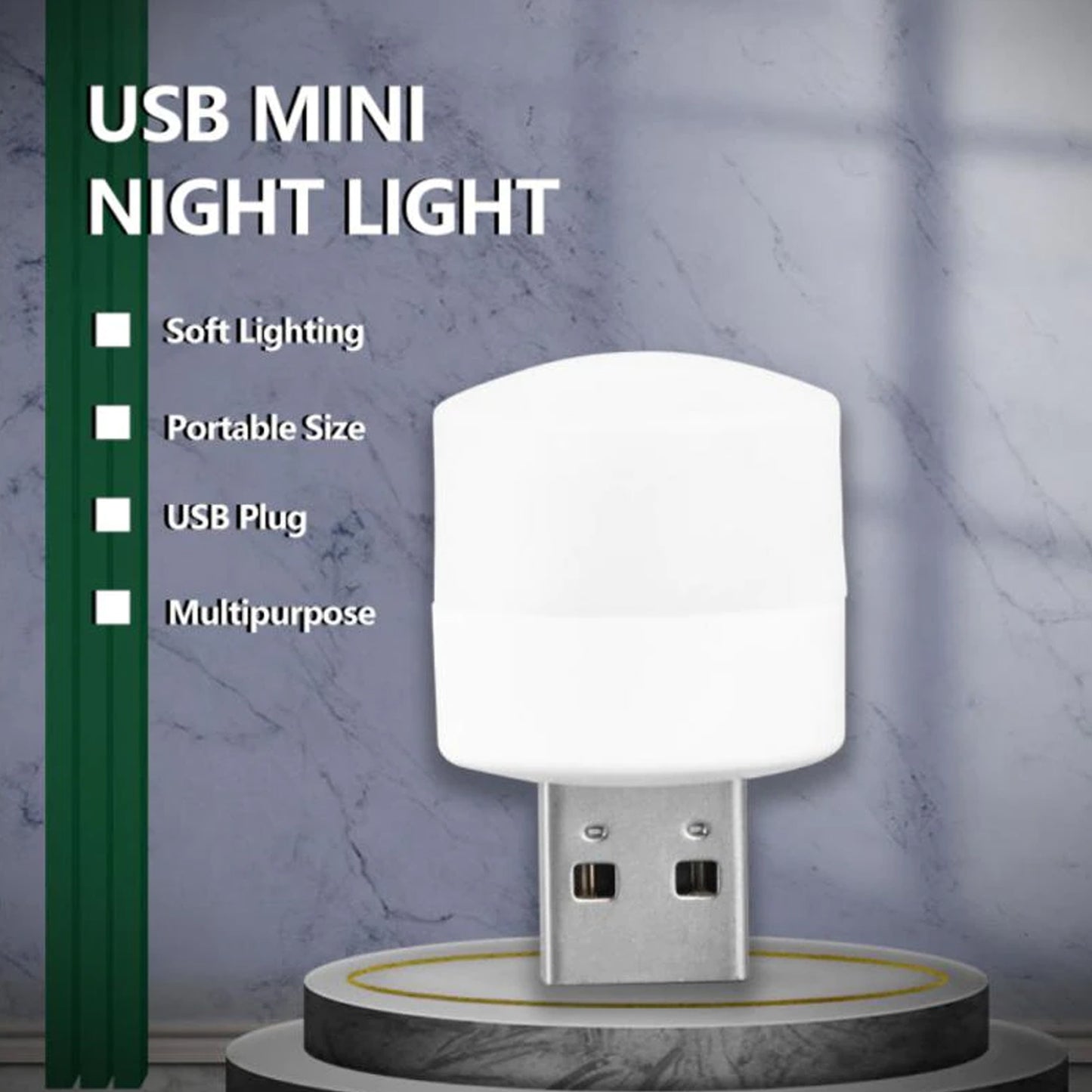 Wukusy USB LED night light plugged into a laptop, small portable mini LED nightlight for PC and laptop use.