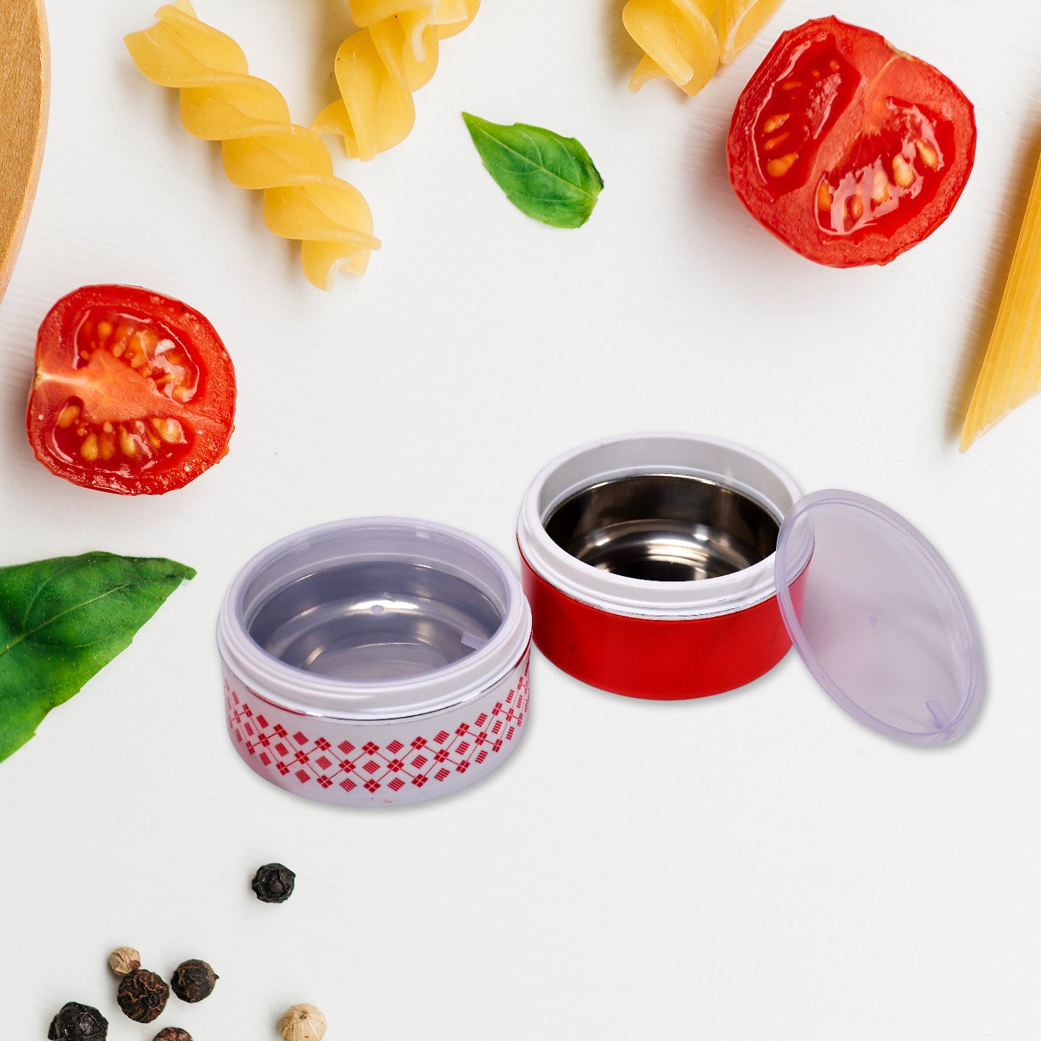 Blue Wukusy 2-layer insulated tiffin lunch box with three containers, adjustable and ideal for carrying meals.