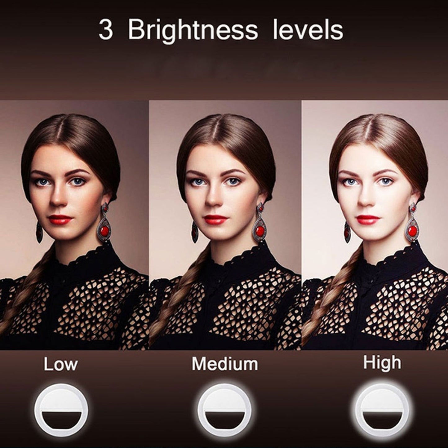 Wukusy 4785 selfie ring light illuminating face for selfies and videos, used for applying bright shade during recording.