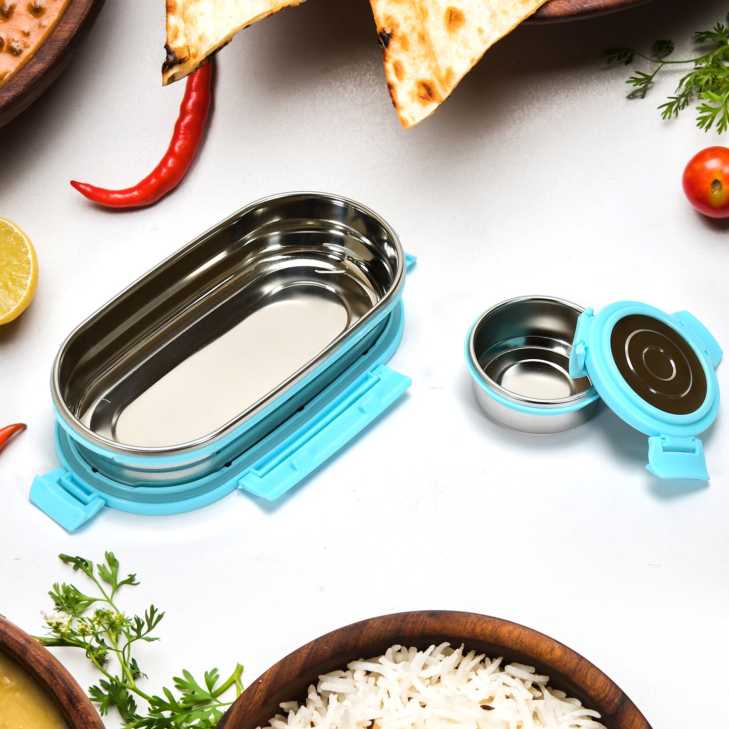 Set of two Wukusy Ganesh stainless steel lunch boxes, small containers for home use with durable, sleek design
