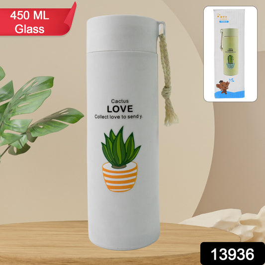Wukusy outdoor sport glass water bottle, 450ml travel leakproof design with secure lid and clear glass body.
